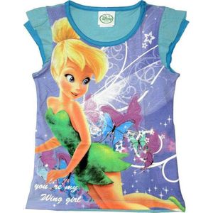 Disney Fairies - Meisjes Kleding - T-shirt - Tinkerbell - Blauw - Maat 98