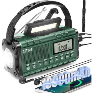 Draagbare Noodradio met Handcrank en Zonne-energie - AM/FM/WB NOAA Weeralarm, Oplaadbare 10000mAh Batterij, LCD Klok, LED Zaklamp & Leeslamp, SOS Survival Radio