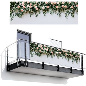 Balkonscherm 300x100 cm - Balkonposter Bloemen - Muur - Rozen - Groen - Balkon scherm decoratie - Balkonschermen - Balkondoek zonnescherm