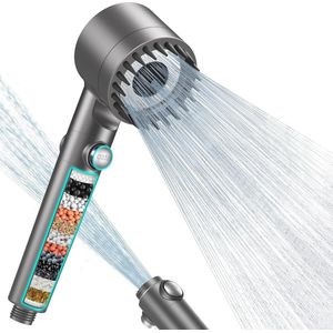 Douchekop met filter hogedruk handdouche met filtratie in 15 lagen 15 m slang 3 straalsoorten spaardouchekop voor het verwijderen van hard water restchloor bacteriën en zware metalen Shower Head with Filter
