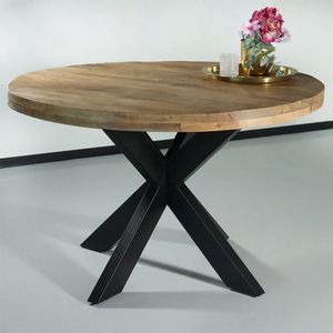 Eettafel rond mangohout 120cm Jones lichtbruin ronde industriële tafel duurzaam mango eetkamertafel