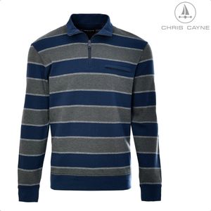 Chris Cayne sweatshirt - maat M - gestreept - Trui 4184 - kleur donkerblauw/groen - schipperskraag - jersey