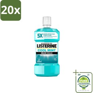 20 x Listerine – Mondwater – Cool Mint – Milde smaak zonder alcohol – 500 ml - Grootverpakking - Mondwater - Mondhygiëne - Tandplak - Tandvlees - Mondspoeling