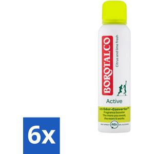 Borotalco - Deodorant Spray - Active - Citrus & Lime Fresh - 0% Alcohol - 150 ml - Voordeelverpakking - 6 stuks
