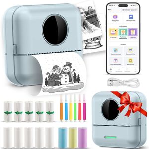 Ilona - Mini Fotoprinter - Groen - Draagbare Smartphone Printer - Incl. 5 Rollen Zelfklevend Papier + 5 Rol Wit Papier + 3 Rollen Gekleurd Papier + 5 Pennen