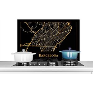 Spatscherm keuken 80x55 cm - Kookplaat achterwand Kaart - Barcelona - Goud - Zwart - Muurbeschermer - Spatwand fornuis - Hoogwaardig aluminium