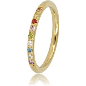 My Bendel ring goudkleurig met mooie gekleurde zirkonia steen - Edelstalen aanschuifring met zirkonia steentjes voor stralende look - Met luxe cadeauverpakking