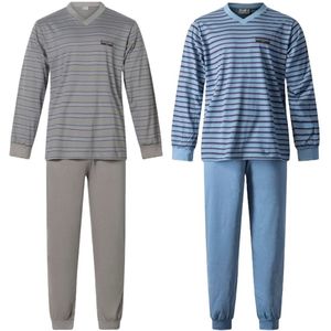 Gentlemen - 2 heren pyjama's 114237 - all season - knoophals - grijs en blauw - maat L