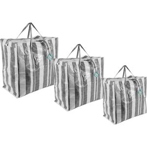 Opbergtas met Stevig Handvatten| Big Shopper met Rits 45L | Duurzame Polyester Set van 3 | Perfect voor Verhuizen en Boodschappen