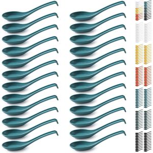 Soeplepels 24 stuks, herbruikbare plastic lepel, stabiele en duurzame Aziatische eetlepel van voedselveilig PP, BPA-vrij, gemakkelijk te reinigen, vaatwasmachinebestendig