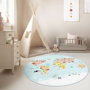 Kinderkamer Vloerkleed Rond Tapijt|Educatieve kindertapijten|Antislip Kindervloerkleed|Kinderen Tapijt Decor|Speelkleed|Kleurrijk kindervloerkleed|Wereldkaartplezier