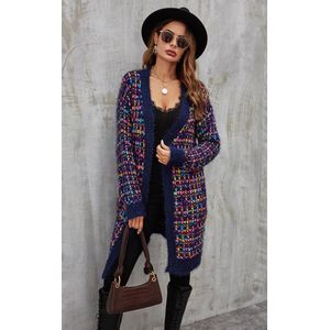 Roze mix Multi kleur Spikkels Bouclé Geruit Vest in Marineblauw