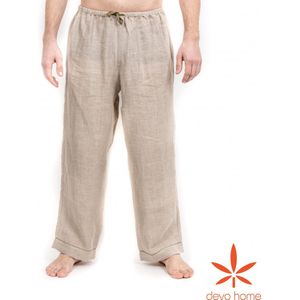 DevoHome Unisex Hennep Broek - Pyjama broek - Wijde pijpen - Hennep - Dames en Heren - Home Pants - Biologisch & ecologisch - voor Yoga en Meditatie - Beige - L