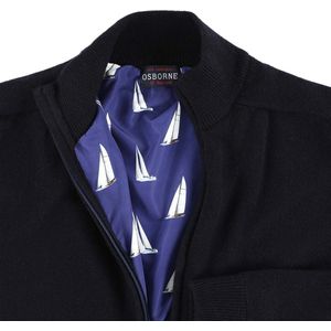 Osborne Knitwear Windstopper cardigan met rits heren – Trui met rits heren in Lamswol - Pullover Heren - Navy - Voering met bootprint - 3XL