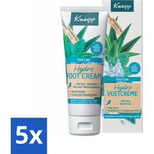 5 x Kneipp - Voetcrème - Hydro Care - Menthol, Aloe Vera & Watermunt - 75 ml - Watermunt Creme - Droge Voeten - Vermoeide Voeten - Verkoelende Creme - Voetverzorging