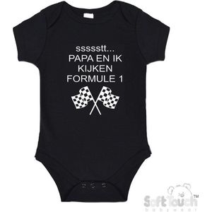 100% katoenen Romper ""ssssstt... Papa en ik kijken Formule 1"" Unisex Katoen Zwart/wit Maat 56/62