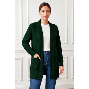 ASTRADAVI Dames Mode - Mooi ribgebreid vest met 2 zakken - One Size - Donkergroen