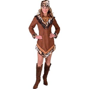 Magic By Freddy's - Indiaan Kostuum - Lady David Crocket Trapper Wilde Westen - Vrouw - Bruin - Medium - Carnavalskleding - Verkleedkleding