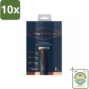 10 x King C. Gillette - Stoppelbaardtrimmer - Style Master - Met 3 Navulmesjes - Grootverpakking - Stoppelbaardtrimmer - Barttrimmer - Draadloze Trimmer - 4D Mes - Kammen Instellen