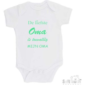 100% katoenen Romper ""De liefste oma is toevallig mijn oma"" Unisex Katoen Wit/mint Maat 62/68