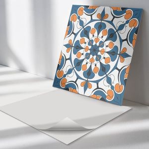 Wallfluent Vinyl Wandpaneel - Bloemenmandalapatroon Vinyl Wandbekleding - 50 cm x 50 cm - Blauw PVC wandpaneel - Verpakking van 4 stuks - Vierkant Wandbekleding Vinyl - Patroon Wandpaneel - Zelfklevend Muurpaneel - Wandpaneel Keuken en Badkamer