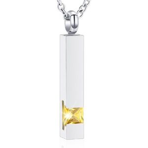 Luxe Ashanger | Met Ketting | Assieraad | Zilverkleurig Met Gele Steen | As Ketting | Gedenksieraad | Urn | Incl. As vuller