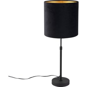 QAZQA parte - Moderne Tafellamp met kap - 1 lichts - H 741 mm - Zwart Goud - Woonkamer | Slaapkamer | Keuken
