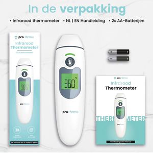 Pro Firmo Infrarood Thermometer – Snelle & Contactloze Digitale Thermometer voor Baby, Kind & Volwassene – Voorhoofdthermometer met Kleurindicator & Geluid – Incl. Batterijen & Opbergzakje