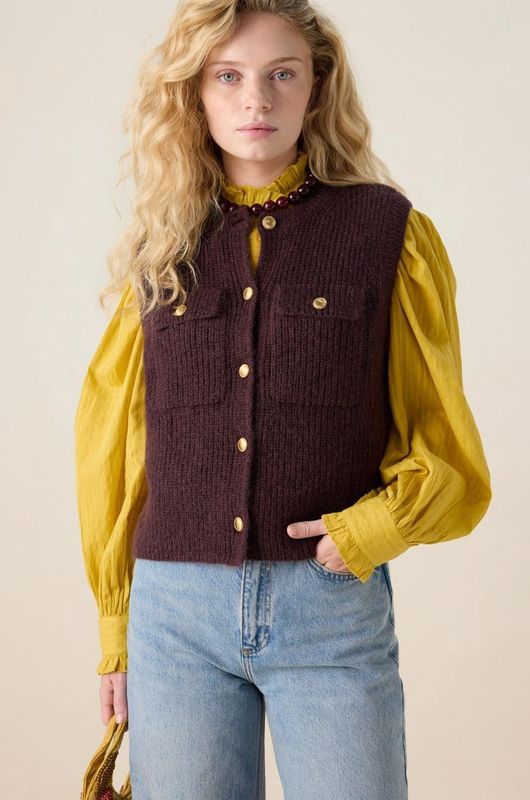 Sissy-Boy - Gilet - Donkerbruin - Gebreid