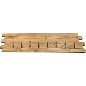 Duurzame kapstok - 8-haakse houten wandkapstok - 100 cm lang model van steigerhout - vintage look in de kleur Warm Eiken
