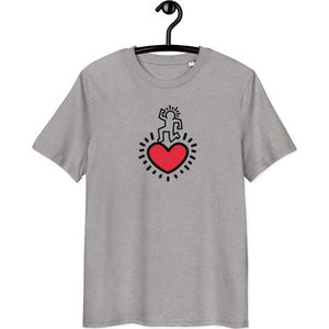 Heart Dance T-shirt - Unisex - 100% Biologisch Katoen - Grijs - Maat L | Pop Art T-shirt| Mindfull T-shirt| By BitPopArt| Love T-shirt| Zomer T-Shirt| Mindfull Kleding| Dansen T-shirt| Valentijn T-shirt