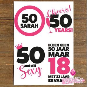 GetGlitterBaby® - Tijdelijke Tattoos / Tijdelijke Henna Festival Plak Tattoes / Nep Tatoeage voor Volwassenen / Fake Temporary Tattoo Sticker Versiering 50 jaar Verjaardag - Sarah