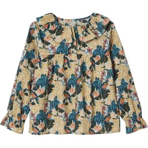 Meisjesblouse - Bloemenprint - Blauwgroen - 100% Katoenen Voile