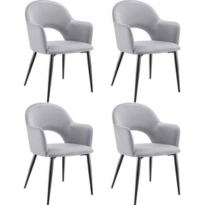 tectake® - Fauteuil Sachel – Eetkamerstoel - Set van 4 - Fluweellook - Gestoffeerd - Comfortabele zitschalen - Ergonomisch ontwerp - 120 kg draagkracht - Lichtgrijs