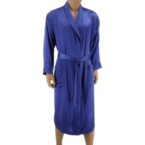 Zijden Heren Kamerjas Boston - 100% Puur Zijde -Donkerblauw - Maat L