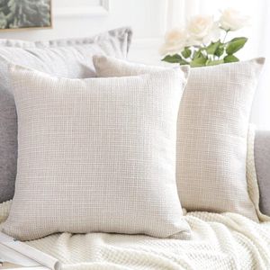 Set van 2 decoratieve linnen kussenslopen - vierkant - 60 x 60 cm - beige - voor woondecoratie, bank, slaapkamer, auto kussenhoes 60x60