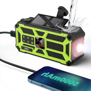 Noodradio - Radio voor Nood 5000 mAh waterdicht-Raddy SW5 Radio op zonne-energie dynamo survival IPX5 zonne-opladen zwengel FM/AM-radio voor noodgevallen met lamp kompas SOS-functies voor kamperen en wandelen (groen)