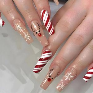 Allecto plus - Set van 24 korte vierkante kunstnagels met sneeuwvlokken design voor de kerst - Winterse valse nagels voor vrouwen - Manicure kunst