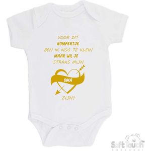 100% katoenen Romper Zwangerschap Aankondiging 2.0 ""Voor dit rompertje ben ik nog te klein maar wil je straks mijn oma zijn"" Unisex Katoen Wit/goud (shiny) Maat 62/68