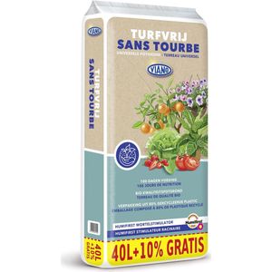 Viano universele turfvrije potgrond 44L - Potgrond op basis van voedingsrijke ingrediënten - Inclusief meststof NPK6-5-10(+4) - Professionele kwaliteit - Inhoud in L: 44L (circa 12KG) - 2kg/m³ meststof NPK6-5-10(+4)