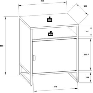 VCM Metaal, nachtkastje, bijzettafel, draaideur, console, nachtkastje, Flokas