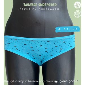 green-goose® Bamboe Dames Ondergoed | 4 Stuks | Maat S/M | Blauw | Met Pootjes Opdruk | Duurzaam, Ademend en Heerlijk Zacht