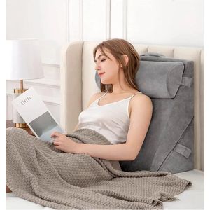 Q-Living Leeskussen - Lekker Lui Lezen Kussen - Leeskussen Voor In Bed - Fluweel Grijs - 2-Delig