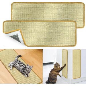 Krabmat kattenwand - 2 stuks sisal krabtapijt voor katten - krasbescherming bank kat - zelfklevend kattenvloer krabpad - hoekkrabmat beschermt tapijten en banken 20 x 60 cm