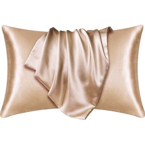Afabs® Satijnen kussensloop Licht Kaki 60 x 70 cm hoofdkussen formaat - Satin pillow case / Zijdezachte kussensloop van satijn (1 stuks)