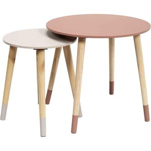 Salontafel rond tweekleurig roze engineering hout - klein - 33 x 40 cm - 43 x 48 cm - 2 stuks