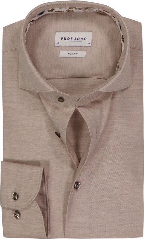 Profuomo slim fit heren overhemd, twill, beige melange