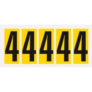 Cijfer stickers 0-9 - zelfklevende folie - 20 kaarten - geel zwart teksthoogte 75 mm Cijfer 4