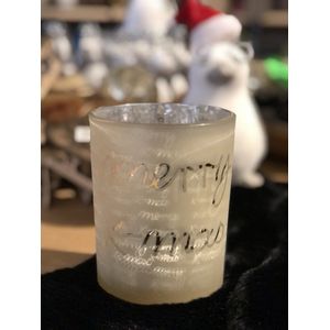 Windlicht Merry X-Mas Goud - Kerstdecoratie - Kerstsfeer - waxinelichthouder - Ø10x12,5cm