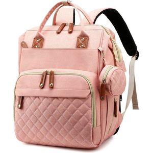 Gran Vida® - Luiertas Rugzak - Uitvouwbaar tot Verschoonmat - Waterdicht - Grote Capaciteit - Ergonomisch Comfort - Roze